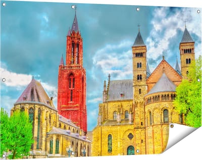 Gards Tuinposter Basiliek van Sint Servaas in Maastricht - 120x80 cm - Tuindoek - Tuindecoratie - Wanddecoratie buiten - Tuinschilderij