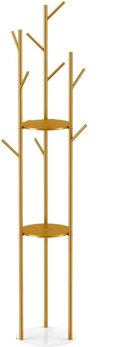 Kapstok Levino Gouden - Metaal, Staande kapstok en 2 lagen met Met gouden metaal - Voor Slaapkamer en Kantoor