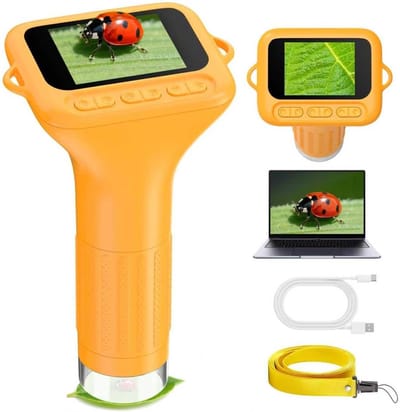 Microscoop - Kinder microscoop - Microscoop junior -Draagbare microscoop voor kinderen - Mini-buitenmicroscoop - USB-handmicroscoop - 1000x - 2,0-inch HD-scherm -Met led-licht - Leeftijd 3-12 - Verjaardagscadeau voor jongens en meisjes- Oranje