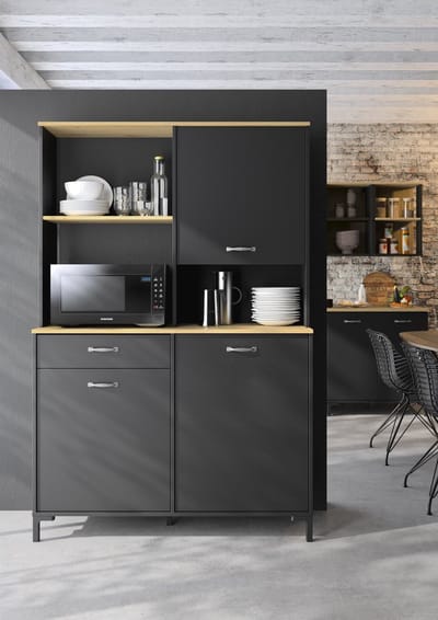 Microgolfkast Manchester - 119x41x180cm - Helvezia Eiken Design - Gautier - Diagone - Keuken Magnetronkast - Zwart - MDF