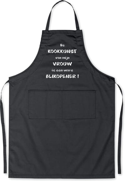 Benza Schort De kookkunst van mijn vrouw - Grappige/Leuke/Mooie/Luxe Keukenschort - Zwart