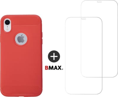 BMAX Telefoonhoesje geschikt voor iPhone XR - Carbon softcase hoesje rood - Met 2 screenprotectors