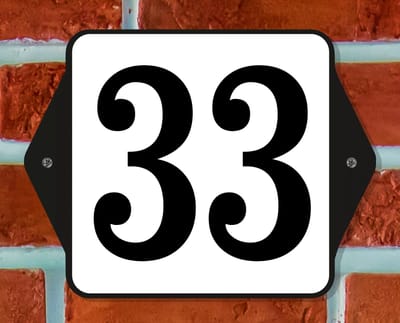 Huisnummerbord Klassiek - Nummer 33 - 14 x 11 cm - incl. bevestiging | - naambord - nummerbord - voordeur