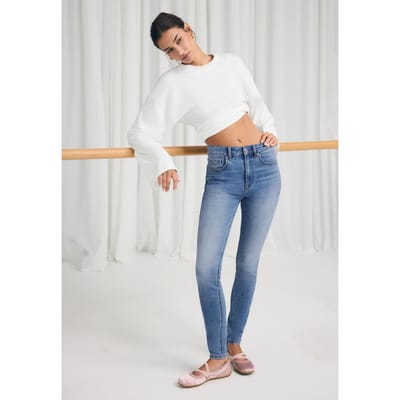 Stradivarius D07 skinny jeans met high waist  LICHTE MIDDENBLAUWE DENIM WASSING 38