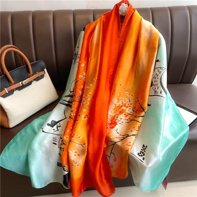Mode Luxe Zijden Sjaal Vrouwen Lente Herfst Luipaardprint Sjaals Wrap Bandanna Foulard Muts Vrouwelijk Reizen Zonnebrand Sjaal 180x90cm orange