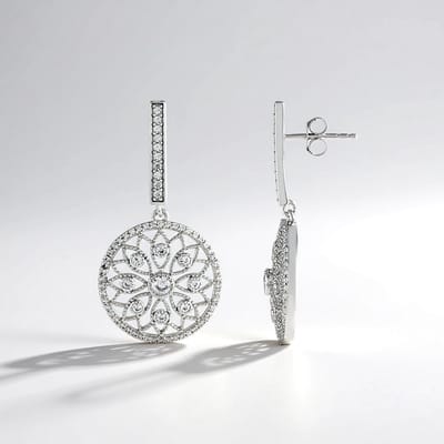 Cavill - Zilveren Oorbellen 925 Sterling Geplatineerd - 2 214 ct Cambodjaanse Zirkonen Rond Slijpsel - Elegant 38 mm Oorhangers voor Dames