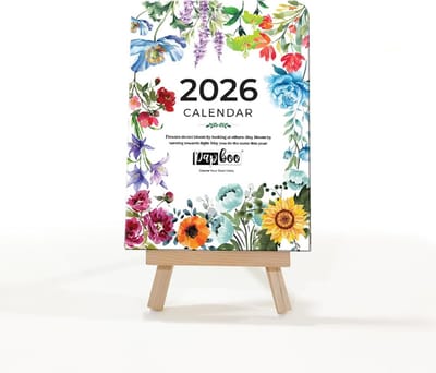 Bureaukalender 2026 A6 met Houten Standaard - Maandoverzicht met Bloemen - Ideaal voor Thuis & Kantoor Cadeau
