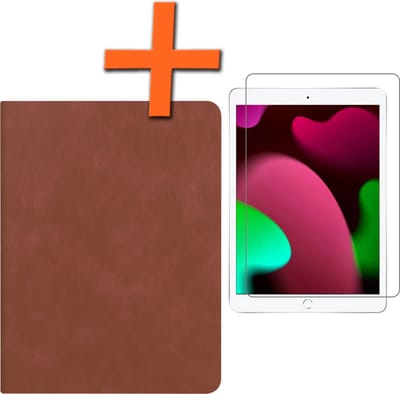 Hoesje - Geschikt voor Apple iPad 7 (2019) - 10.2 inch - 7e Generatie - Met Screenprotector - Luxe Bookcase - Hard Cover Case - Met Uitsparing Geschikt voor Apple Pencil - Hardcover Book Tablet Hoes - Bruin