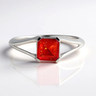 Cavill - Zilveren ring met Rode Ethiopische Opaal 0,551 ct - 925 Sterling Zilver Geplatineerd - Achthoek Trapgeslepen Rood - Uniek & Modieus Sieraad