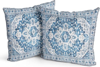 Set van 2 Boho Kussenslopen Blauw met Antiek en Vintage Ontwerp, Dubbelzijdige Patroon voor Tuin, Bank en Slaapkamer, Decoratieve Kussens 51 x 51 cm