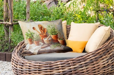 Buitenkussens - Potten - Kruiden - Hout - 60x40 cm - Weerbestendig