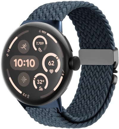 Strap-it nylon gevlochten bandje met P-Buckle aansluting geschikt voor Google Pixel Watch 5 (45 mm) / 4 (45 mm) / 3 (45 mm) - Grijsblauw