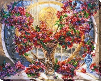 Borduurpakket met Kralen/Parels - ABRIS ART - GENTLE GLOW - Vaas met bloemen