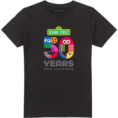 Sesamstraat Unisex Volwassen 50 Jaar Logo T-shirt XXL zwart