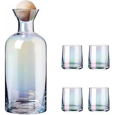 Nachtkastje Glazen Kan Set 4 Bekers Deksel 1200ml Inhoud Drinkglazen voor Nachtkastje Kleurrijk