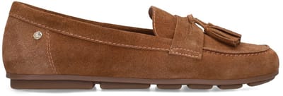 No Stress - Dames - Bruine suède loafers met franjes - Maat 38