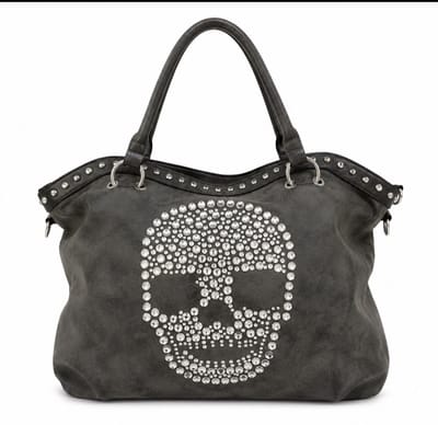 Dames Shopper Schoudertas met Strass Schedel – Grote Handtas van PU Leer – Donkergrijs – Casual Shopper voor Werk, School & Dagelijks Gebruik