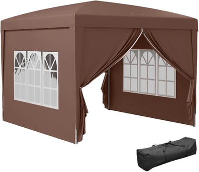 Partytent opvouwbaar - Paviljoen - 3 x 3 m - Easy up - Waterdicht - met Zijwanden - Weerbestendig - Koffie