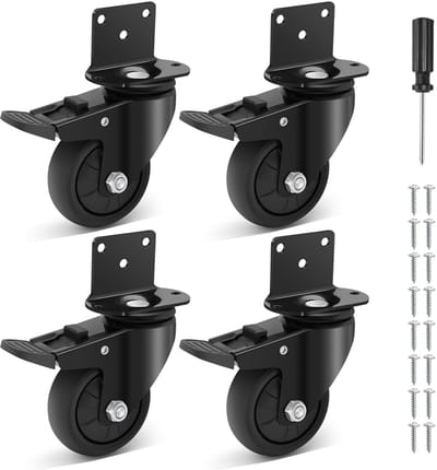 Dailygoods- Draaibare Wielen 75 mm - Zwenkwielen - Meubelwielen - Zware Meubelwielen - Wielen met Rem - Draagvermogen 450 kg