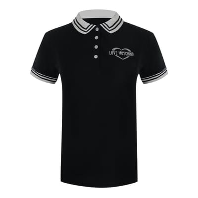 Love Moschino Heren Hart Katoen Logo Poloshirt (Zwart)