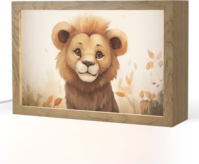 Nachtlampje 30x20 cm - Kinder lampje - Leeuw - Dieren - Kinderen - Bruin - Meisje - Tafellamp kinderkamer - Slaapkamer lamp - Bedlamp kinderen - Kinderlampje stopcontact - Wandlamp babykamer - Nachtlampjes