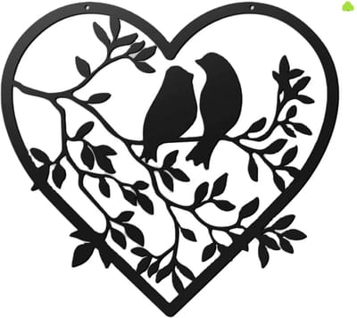 Janse® Wanddecoratie hart met vogels - Metalen hart inclusief bevestigingsmateriaal - Decoratie met vogel design - Wall art - Kunst - Tuindecoratie - Woonaccessoires
