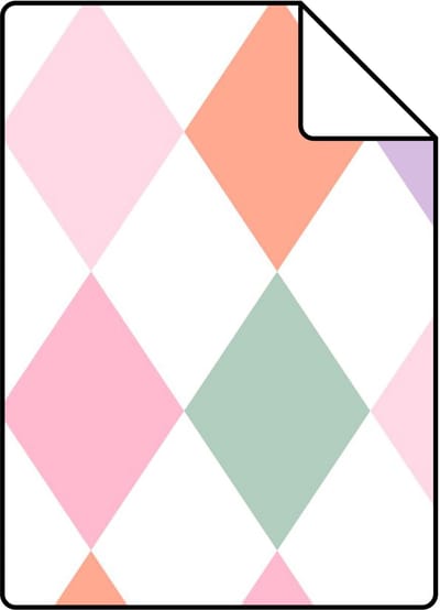 Proefstaal ESTAhome behang ruitjes lila paars, oranje en roze - 26.5 x 21 cm - 131765-S