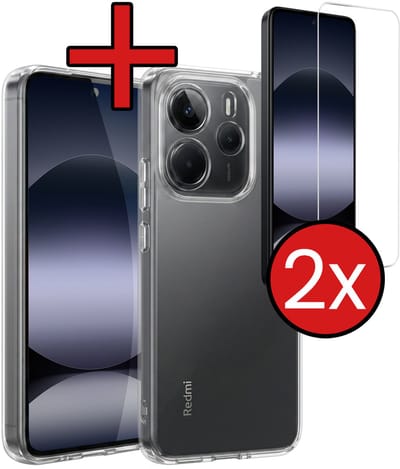 Hoesje - Met 2x Screenprotector - Geschikt voor Xiaomi Redmi Note 14 5G - Sterk & Shockproof - Telefoon Hoes - Back Cover - Siliconen Case - Telefoonhoes - Transparant