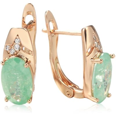 Nouvelles Boucles d'Oreilles Pendantes de Luxe pour Femmes en Zircon Coupe Ovale Émeraude avec Or Rose, Bijoux Quotidien Polyvalents, Nouveau Meilleur Design beige