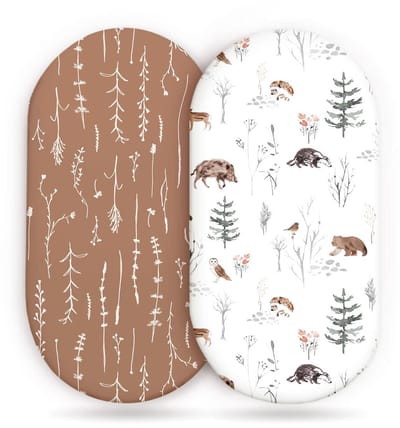 Hydrofiele Baby Hoeslaken Wieg - Hoes voor babymatras - set van 2 - 82x41 cm - mousseline wieglaken - wieghoes - kinderwagen matrashoes - bladeren + uil, 82 * 41cm