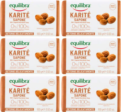Equilibra Karite Antibacteriële Handzeep - 6 x 100g - Zeep met Shea Butter - Zeep Zonder SLES - Parabenen vrij - Geen Kleurstoffen