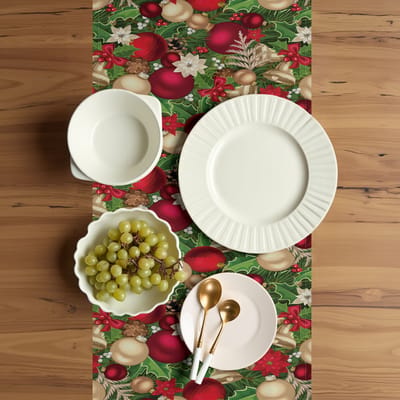 ABAKUHAUS kersttafelloper, boomtakbellen, eetkamerkeuken rechthoekige decoratieve tafelloper, 40 x 180 cm, meerkleurig