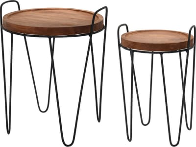 Salontafels van teakhout, 2 stuks, metalen frame