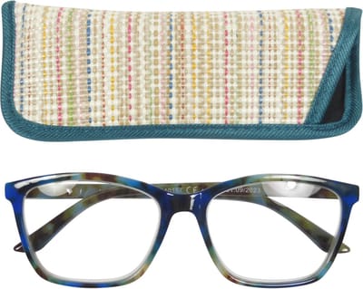 Lilly&June Leesbril Blauw/Beige Marmer +1 - Met Multikleur Etui