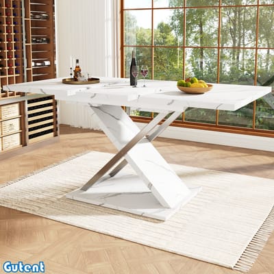 Gutent Uitschuifbare eettafel (118-157 x 75 cm) - Eettafel met gekruiste poten - Wit
