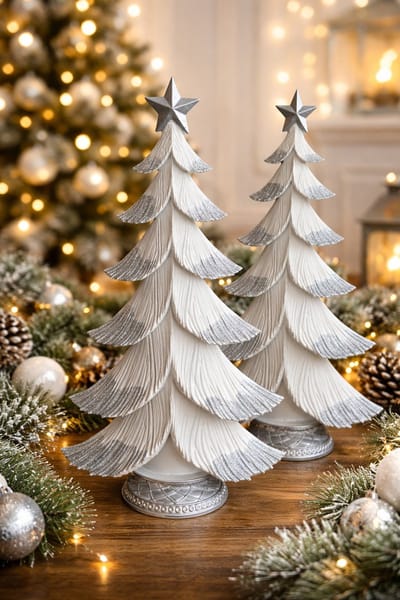Decoratieve kerstboom wit/zilver – Luxe kerstdecoratie met ster – Winterse kerstsfeer – Tafeldecoratie kerst