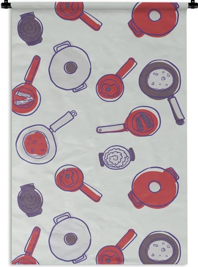 Wandkleed - Wanddoek - Patroon - Koken - Pan - Eten - 60x90 cm - Wandtapijt