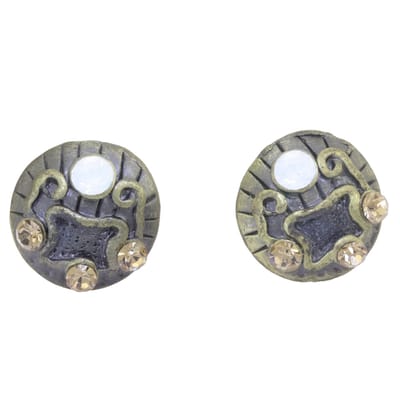 Behave – Dames oorstekers – Beige en opaal kristal – 1,1 cm – Vintage goudkleur