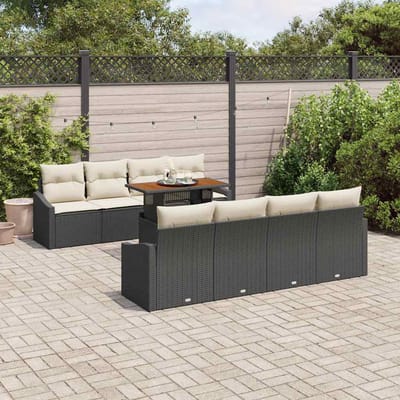 vidaXL Tuin Eettafel Set met kussen 9 pcs Zwart en Crème