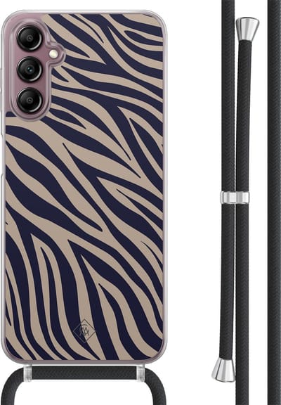 Casimoda® hoesje met koord - Geschikt voor Samsung A14 - Chevron Navy - Afneembaar koord - TPU/acryl - Blauw