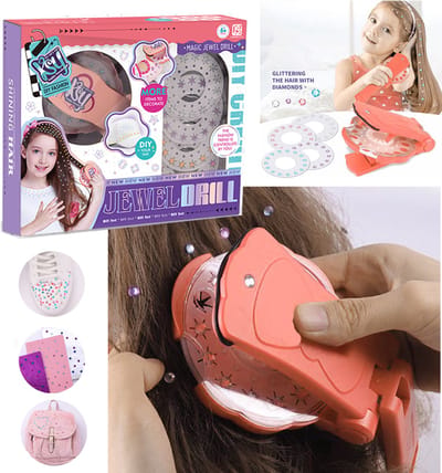 learnlogic-Haar Bling Apparaat Set met 75 Rhinestones - Uitborstelbare Haarstrass Tool voor Meisjes | Cadeau & Speelgoed 6 T/M 12 Jaar