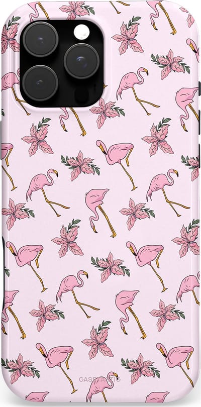 Casetastic Hoesje Geschikt voor Apple iPhone 16 Pro Max Magsafe - Stijlvolle Beschermende Duo-layer Case - Tropisch Roze Flamigo Bloemen Paradijs