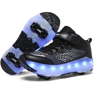 Wegloopplankjes Nieuwe Dubbele Wielen Verwijderbaar Verborgen Opladen Kinderen Lichtgevende Rolschaatsen met Verlichting 39