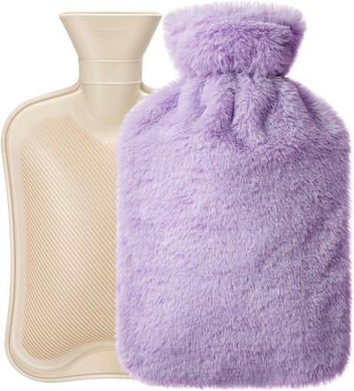 Zachte warmwaterkruik met pluche overtrek, 1,8 liter, voor langdurige warmte en pijnverlichting, ideaal als cadeau voor elke gelegenheid (paars)