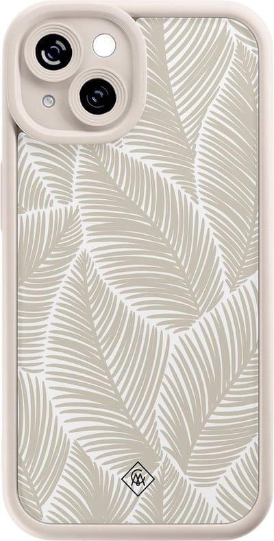 Casimoda® hoesje - Geschikt voor iPhone 14 - Palmy Leaves Beige - Effen telefoonhoesje met lensbescherming - Siliconen/TPU - Backcover - Bruin/beige