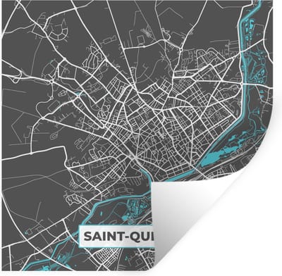 Muurstickers - Sticker Folie - Frankrijk - Kaart - Plattegrond - Saint-Quentin - Stadskaart - 100x100 cm - Plakfolie - Muurstickers Kinderkamer - Zelfklevend Behang XXL - Zelfklevend behangpapier - Stickerfolie