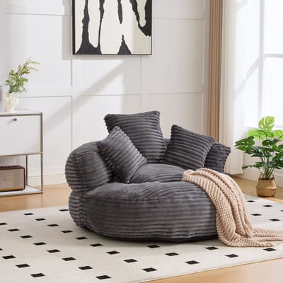 FloraGrace Zitzakstoel 108 x 108 x 52 cm - Hoge Rugleuning En Armleuningen - Voor Woonkamer Of Slaapkamer - Cord - Donkergrijs