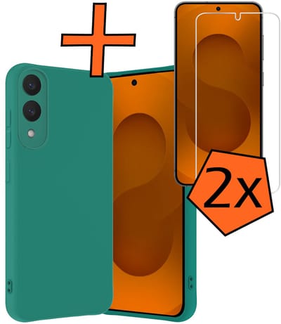 Hoes - Met 2x Screenprotector - Geschikt voor Samsung Galaxy S25 Edge - Sterk & Shockproof - Back Cover - Siliconen Case - Telefoon Hoes - Donkergroen