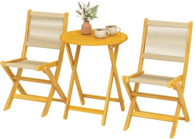 Bistroset - Tuinmeubel 3-delig - Opvouwbare Tuinset - Balkonset voor 2 Personen - Tuinmeubelset met 2 Stoelen + Tafel - Balkonmeubelset - Zitgroep - Meubel - Loungeset - Meubelsets - voor Tuin, Balkon, Terras - Natuurlijk Hout + Beige