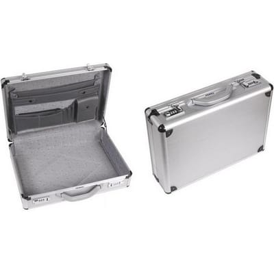 Perel attachékoffer voor laptop en A4-documenten, met 2 cijfersloten, schouderriem en versterkte hoeken, perfect voor dagelijks gebruik, robuust, aluminium, grijs, 460 x 335 x 110 mm